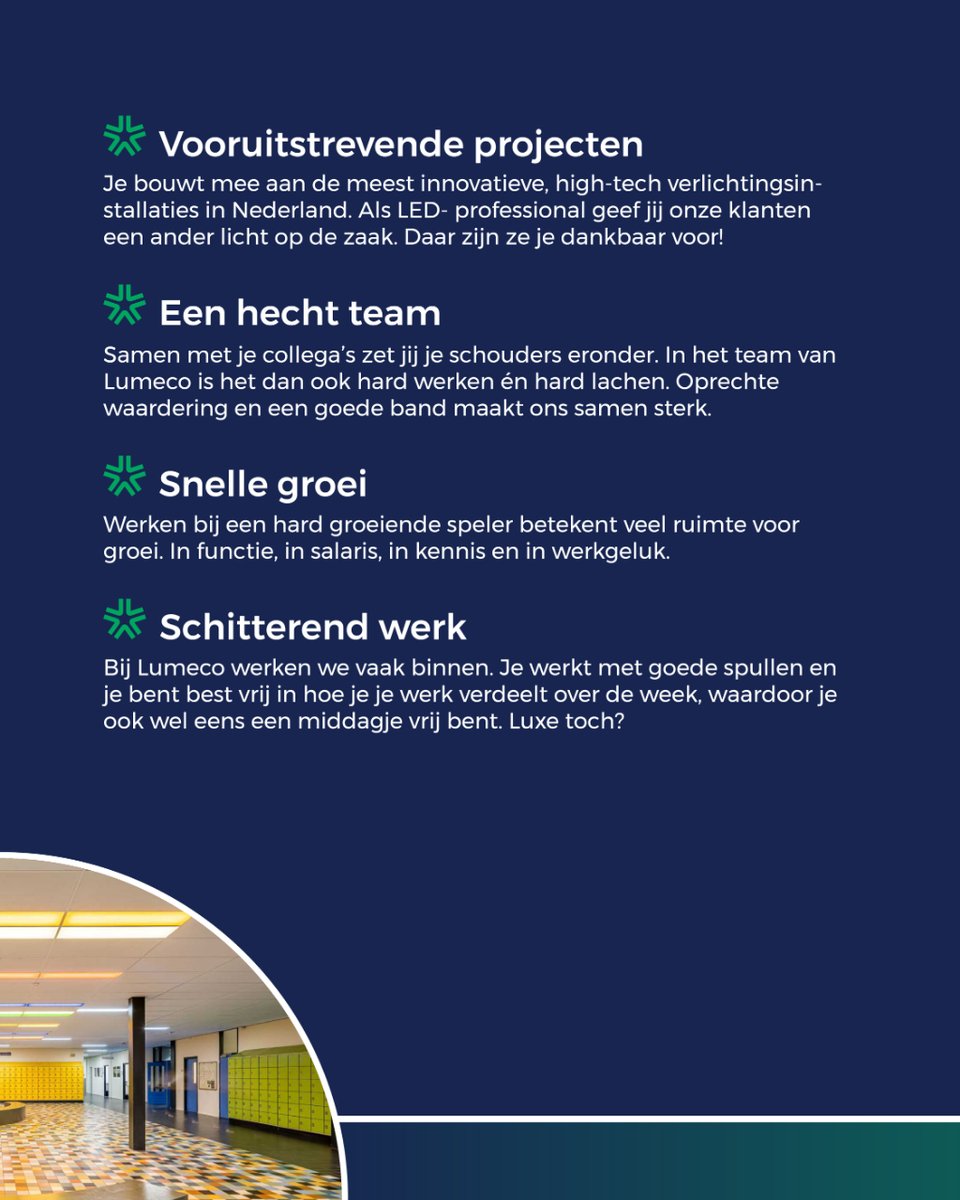 Als monteur bij Lumeco realiseer je indrukwekkende LED-verlichtingsprojecten en werk je samen met vakmensen in een hecht team. Kom ons team versterken en maak samen met ons Nederland duurzamer en socialer. Bekijk meer informatie:  mtr.cool/yjpxfyxlip