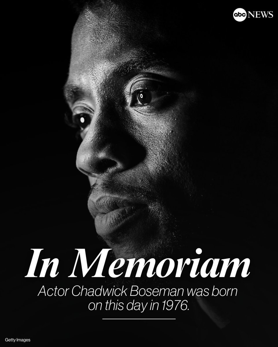 ABC's tweet photo. IN MEMORIAM: Actor Chadwick Boseman, who rose to screen prominence as the star of “Black Panther,” was born on this day in 1976.

He would have been 47 today. 

Learn about his extraordinary, impactful life at: https://t.co/flGlcfSY60 https://t.co/vYjOJqV1bw