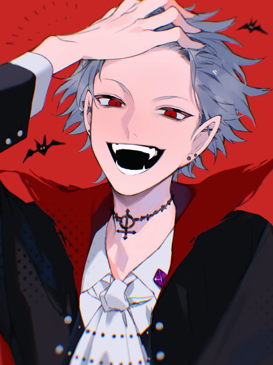 1boy red eyes male focus vampire solo fangs pointy ears  illustration images