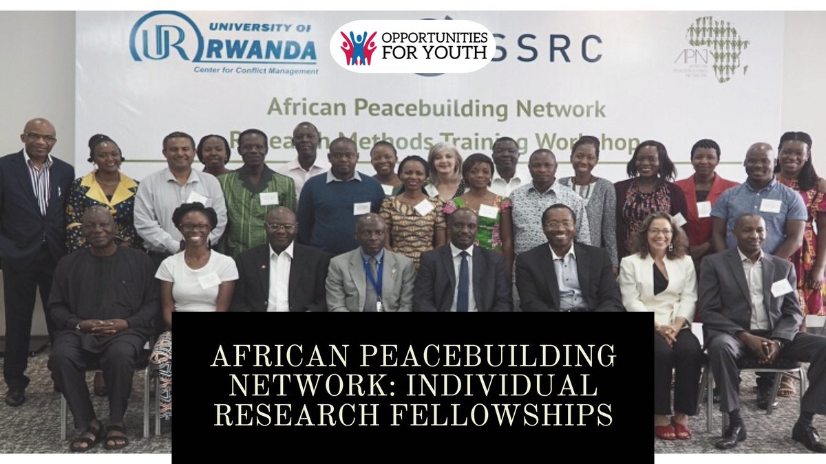 opportunitiesfy's tweet image. 🌍 Seize the opportunity to shape the future of peacebuilding in Africa!
🕊️ Apply for the African Peacebuilding Network&apos;s Individual Research Fellowships.

📆 Deadline: February 11, 2024
📩 Apply shorturl.at/AHRU8

#AfricanPeacebuilders #peacebuilder #fellowship #training