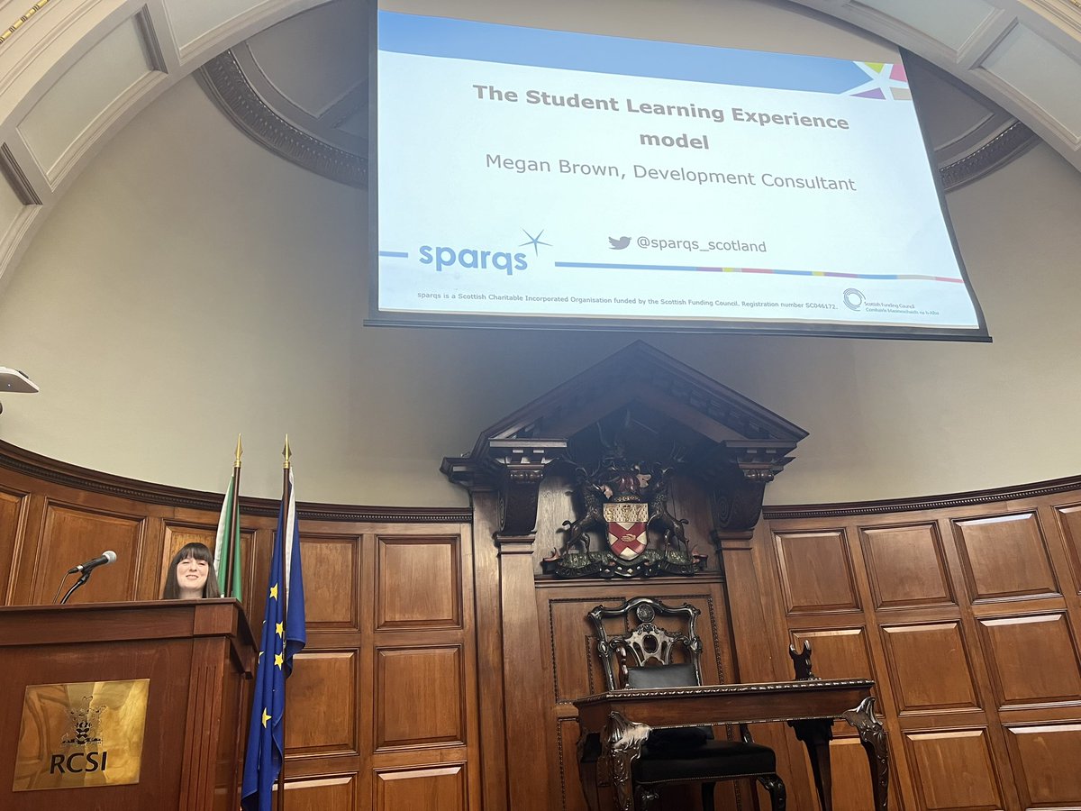 Delighted to welcome our keynote speaker at final National Student Engagement Network event of the year in <a href="/RCSI_Irl/">RCSI</a>. Megan Brown, Development Consultant at <a href="/sparqs_scotland/">sparqs</a> is speaking out their SLE redevelopment &amp; how this might be used to enhance student wellbeing/belonging
