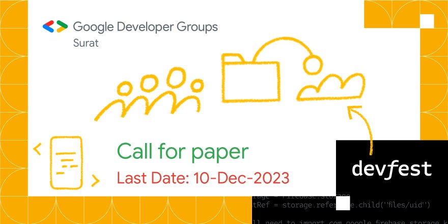 Call for speakers for 
#DevfestSurat2023 is now open!🥳

Event Date: 24th December,2023

Venue: TBA

Last date to submit a talk: 10th December,2023

Submit here: sessionize.com/gdg-surat-devf…

#DevFest2023 #GDG #womentechmakers #GDGSurat #GDGDevFest #DevFestSurat