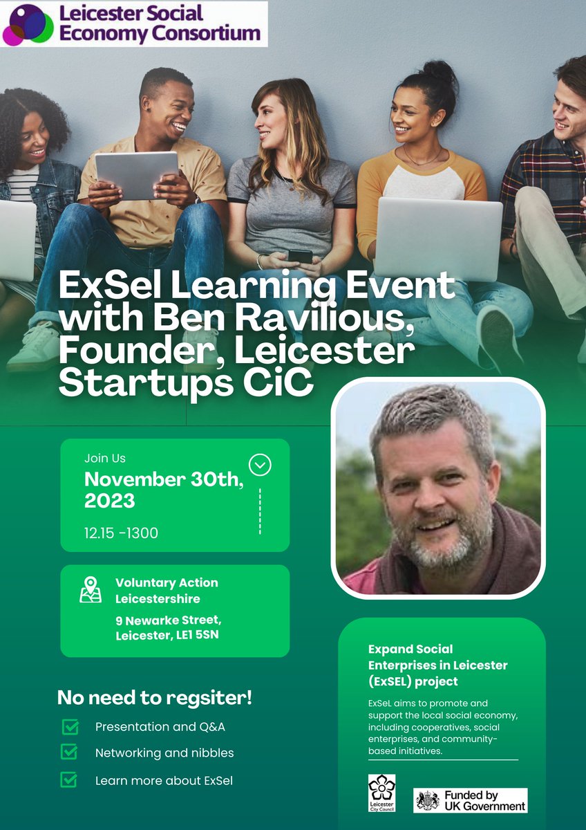 EBE (@ethicalbizex) on Twitter photo Pleased to announce the first ExSel learning event. 30th November, 12.15 <a href="/valonline/">Voluntary Action LeicesterShire (VAL)</a>. Ben Ravilious from <a href="/LeicStartups/">Leicester Startups</a> is our 1st speaker. No need to register. See you alll there. Pleased to announce the first ExSel learning event. 30th November, 12.15 <a href="/valonline/">Voluntary Action LeicesterShire (VAL)</a>. Ben Ravilious from <a href="/LeicStartups/">Leicester Startups</a> is our 1st speaker. No need to register. See you alll there.
