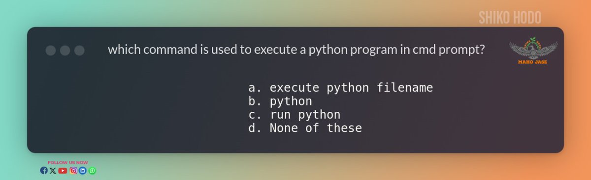 mahojase's tweet image. 👨‍💻&quot;Ready to flex those Python muscles? Join the challenge and test your Python knowledge!

Comment Your Answer Below👇🏻

#ProgrammingQuiz #TechTrivia #CodingChallenge #SoftwareDevelopment #ProgrammingPuzzle #TechKnowledge #CodeQuiz #QuizTime #CodingCommunity
#mjitQndA