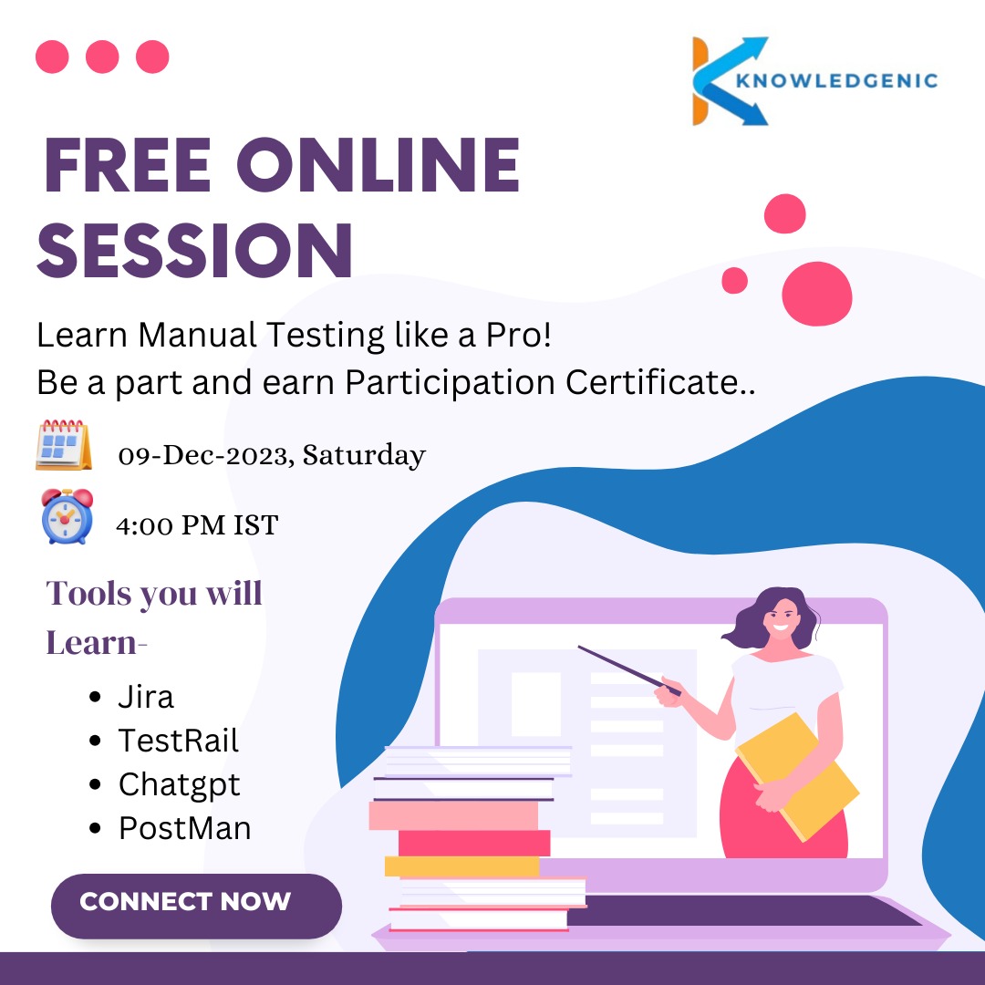 knowledgenic's tweet photo. 🚀 Unlock the Secrets of Manual Testing! 🧪📊

Join us for an exclusive Manual Testing demo class and elevate your skills in the dynamic field of quality assurance.

For session invite, join our WhatsApp Community Group using the link: https://t.co/BAxijiahXV https://t.co/guHMgrFk9R