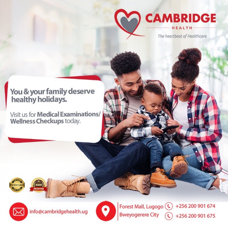 The festive season is here and we would like you to celebrate in good health.
Visit our main branch located at Forest Mall, Lugogo or our Bweyogerere City branch for Medical Examinations/Wellness Checkups.
 
#TheHeartbeatofHealthcare #HappyHolidays #HealthCheckup