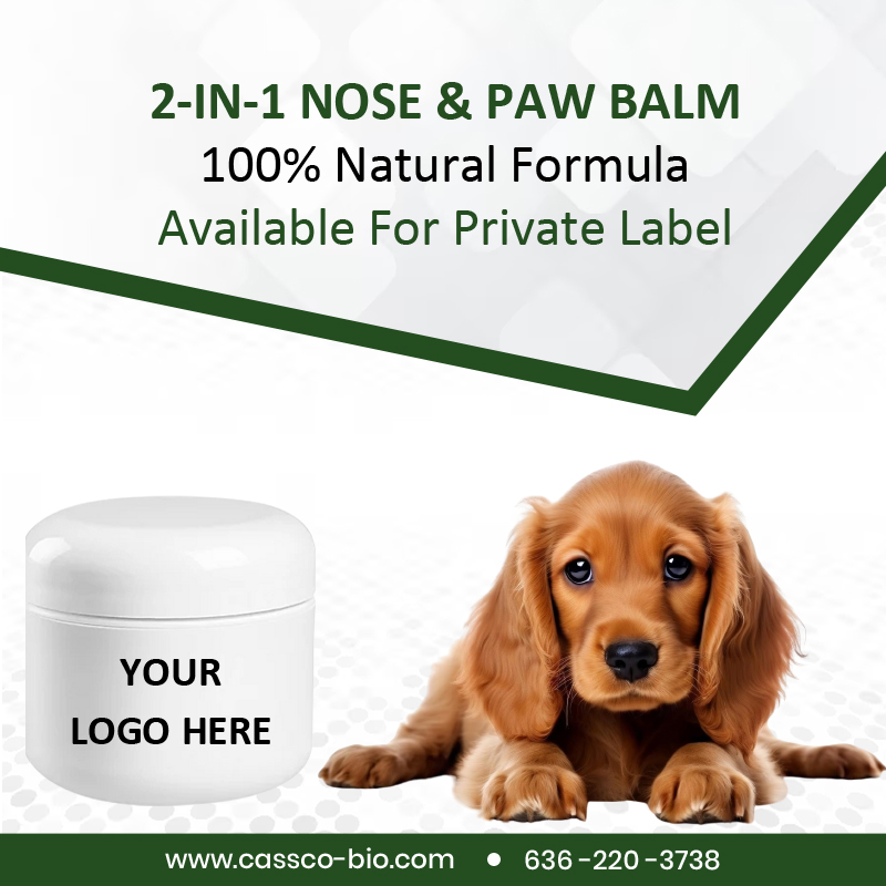 CassCo offers a full line of natural-based pet products, available for private label. Our pet nose & paw balm contains 100% natural ingredients that can help protect noses in cold weather and paws from salt and other ice-melt products. #PawBalm #pet #groomingproducts