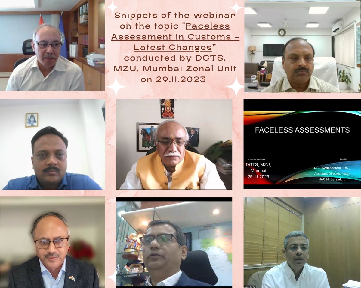 DGTS, MZU, Mumbai has conducted a successful and insightful webinar on “Faceless Assessment in Customs – Latest Changes” attended by 364 enthusiastic participants on 29.11.2023, followed by the Q&A Session in association with IFCBA, FFFAI & BCBA. 
Here are some snippets: