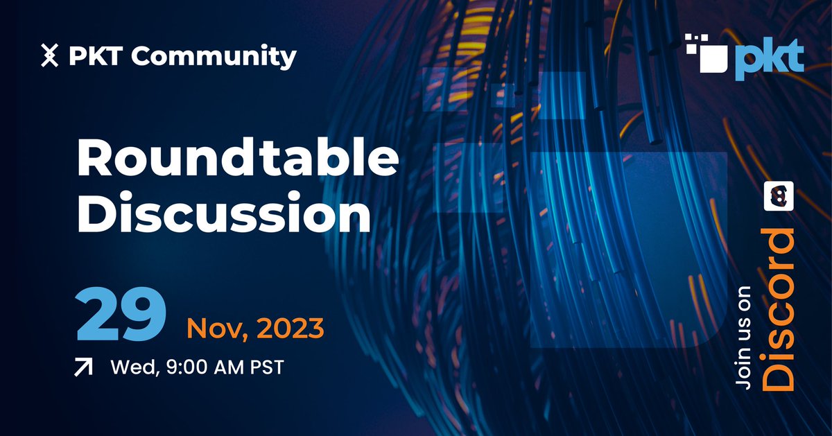 pktcash's tweet image. Join us for the PKT Community Roundtable today, Nov 29 at 9am PST: discord.com/events/7972513… #pktarmy #Blockchain #decentralized #Web3