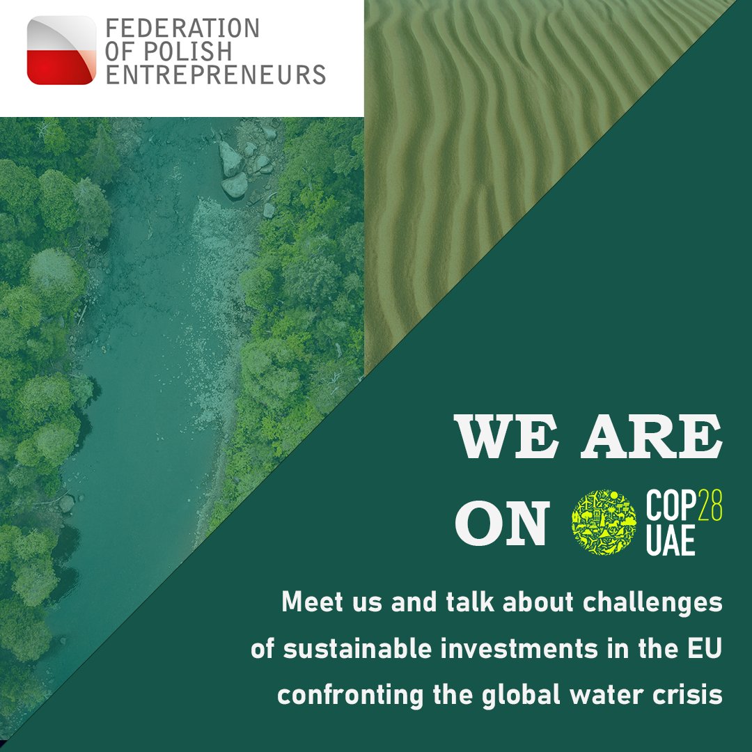 Already on Friday, we are on @COP28_UAE!

Meet us and talk about challenges of sustainable investments in the EU confronting the global water crisis!

#COP28 #water #waterpolicy #waterresources #waterchallenges #sustainableinvestments