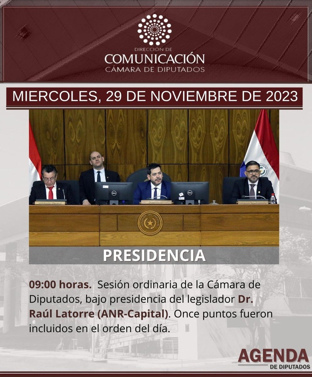 #AgendaLegislativa
Miércoles, 29 de noviembre de 2023

#SESIÓNORDINARIA
#11PUNTOS