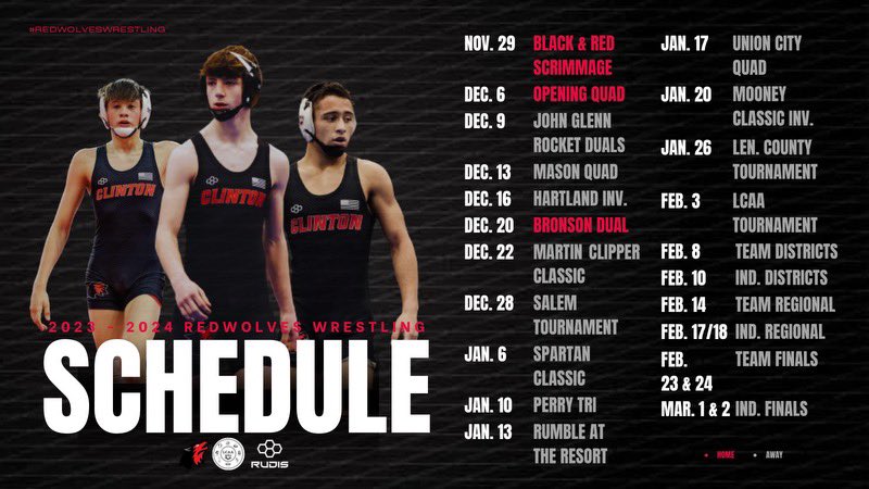 Tonight the Wrestling Redwolves open with their annual Red/Black Dual at home starting at 5pm in the HS Gym. Come see some wrestle offs live in person. <a href="/CHS_LeadsTheWay/">Clinton High School</a> <a href="/ClinHScounselor/">CHS Student Services</a> <a href="/ClintonAthletic/">Redwolves Athletics 🐺</a> <a href="/TheClintonLocal/">TheClintonLocal</a> <a href="/JeffPapworth/">Jeff Papworth</a> <a href="/Jr965C/">JR965TheCave</a> <a href="/lenaweesports/">Telegram Sports</a>