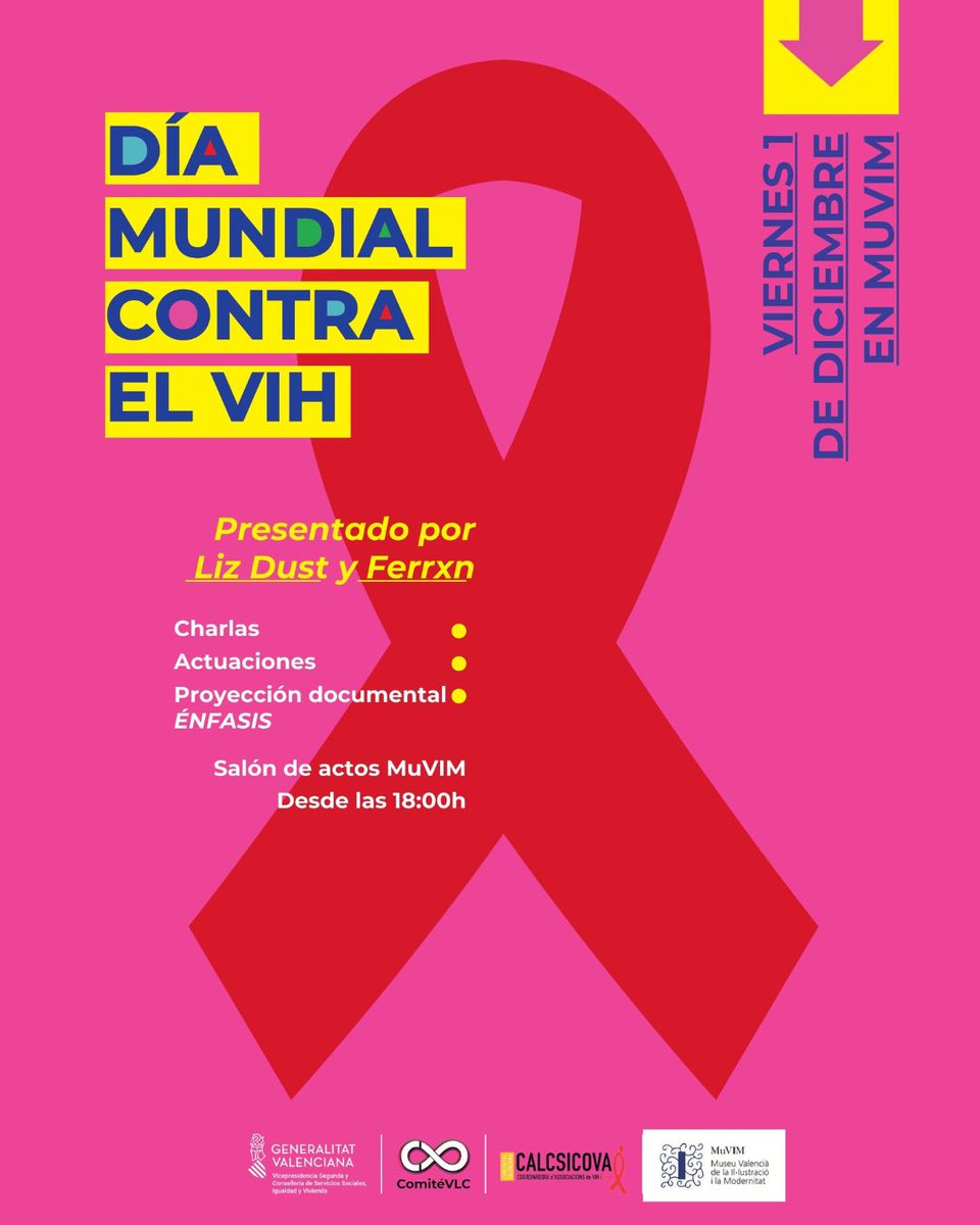 🗓️ El pròxim divendres, 1 de desembre amb motiu del Dia Mundial de l'acció contra el VIH, <a href="/GVAIgualtat/">GVAIgualtat</a>  organitza una jornada de sensibilització que comptarà amb xarrades, actuacions i una taula redona moderada per l'artista drag Liz Dust

📍 MuVIM
🕕 A partir de les 18:00