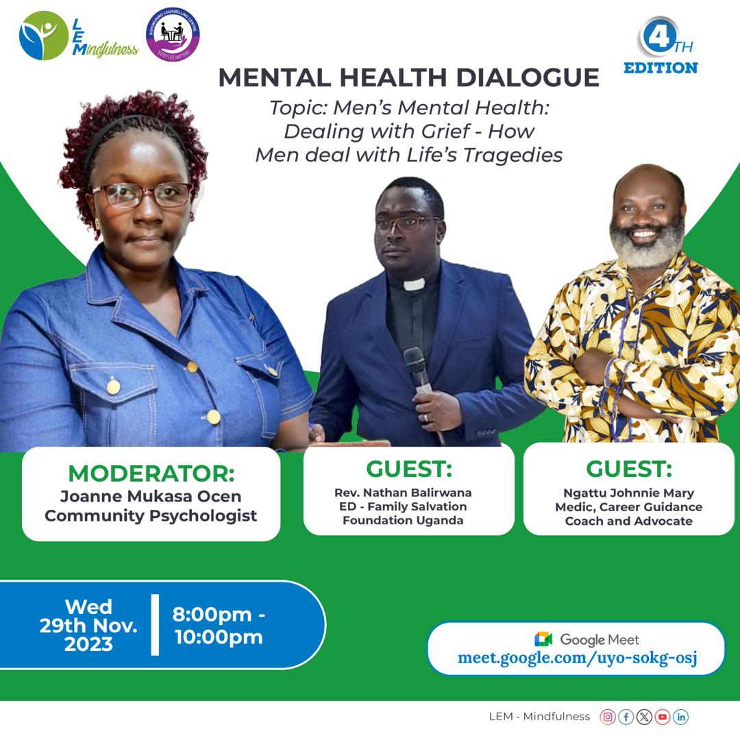 MBakundana's tweet photo. Happening TODAY at exactly 8.00pm EAT (5.00pm/6.00pm WAT - West Africa), 4.00am AEST (Australia). Let's wrap up Nov by looking at #GriefInMen, #DealingWithAdversity
@LemMindfulness and @BuhumuriroC thank you for always supporting our dialogues. @kyarimpa_rose @BeyondImp_Nepal https://t.co/YZcgMFpzWH
