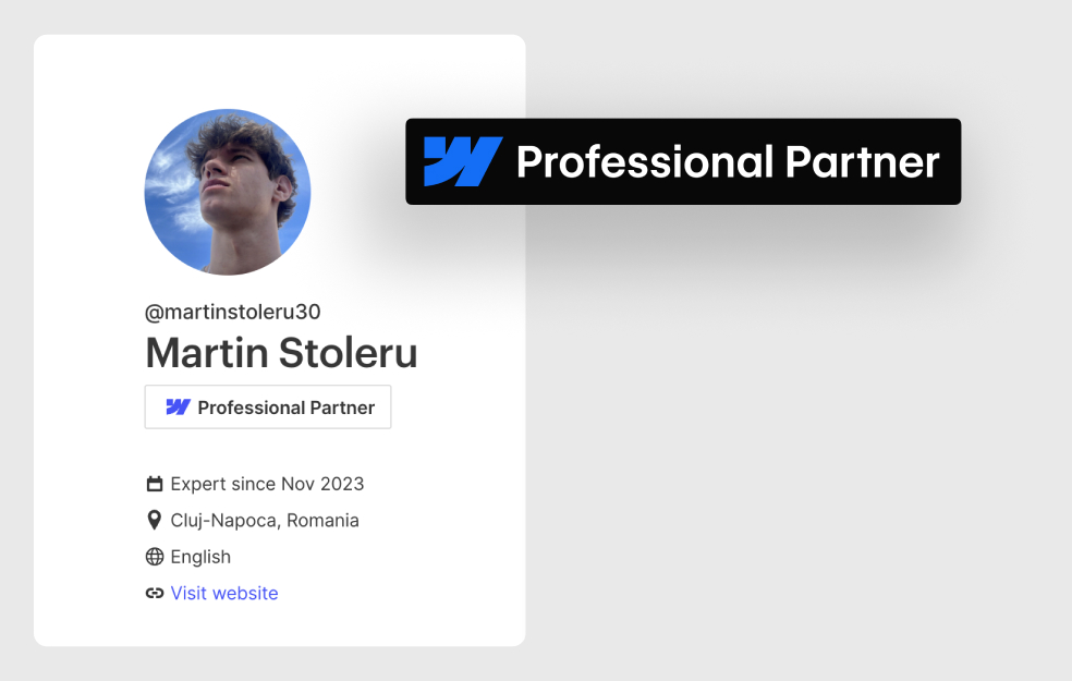 Officially Certified as a Webflow Professional Partner! 

Thrilled to share that I've successfully earned my Webflow Professional Partner Certification!

This certification represents a commitment to mastering the art of web design and development on the Webflow platform.