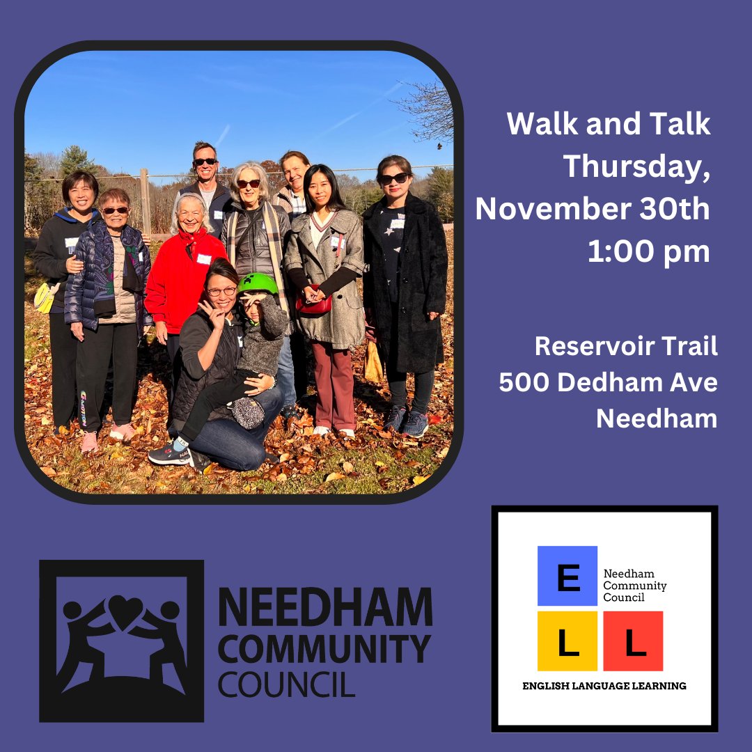 The weather calls for 😎🌞☀️ on Thursday.  A perfect day for a Walk &amp; Talk. 

Calling all ELL learners, ELL tutors, and Council Neighbors. Please meet us at the Reservoir Trail at 1:00 on Thursday, November 30th, for conversation and exercise.