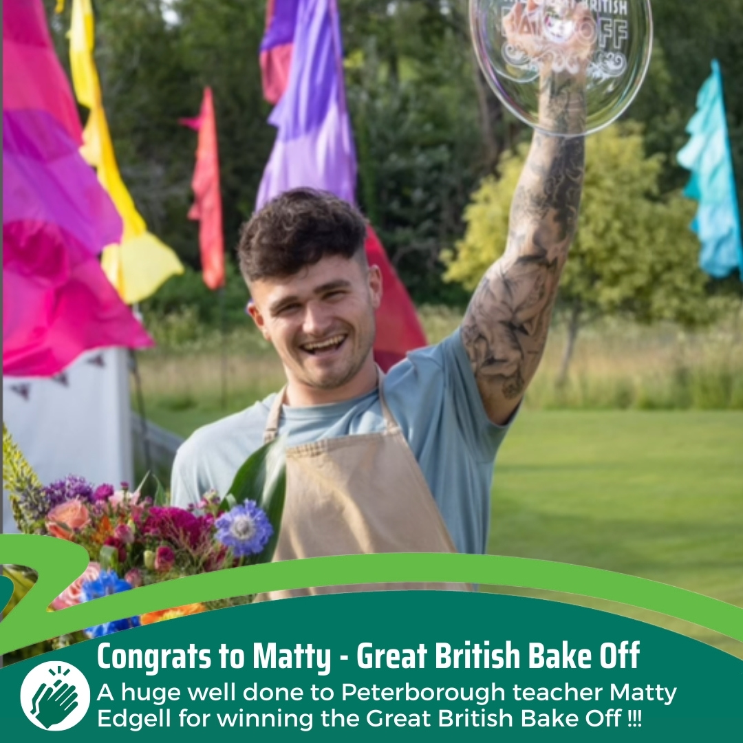 🎉Congrats to Peterborough Teacher and Great British Bake Off winner Matty Edgell. Your talent and dedication has made your city proud. 🥳👨‍🍳🎂

🍰 Just one question... when can we get a slice of that celebration cake showstopper?

#PeterboroughProud
#GBBOChampion
#MattyEdgell