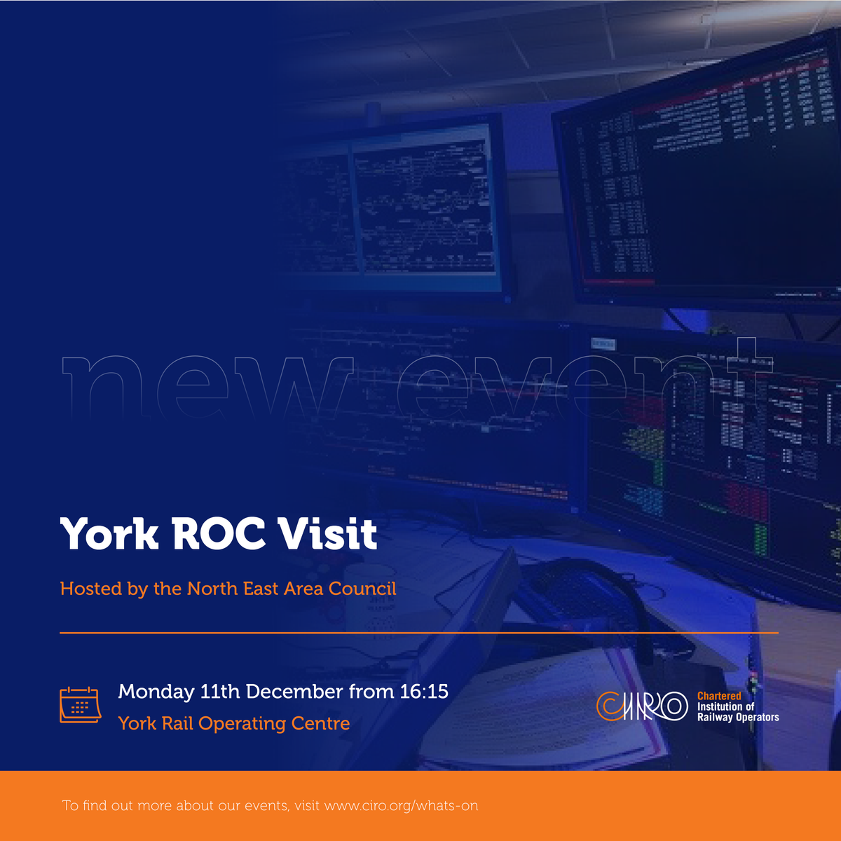 The North East Area Council are delighted to invite members to join their visit to the York Rail Operating Centre for a tour of the control centre and signalling centre on the 11th of December. Register today: ow.ly/QmlJ50Qcn0l #railoperations #signalling #railevents