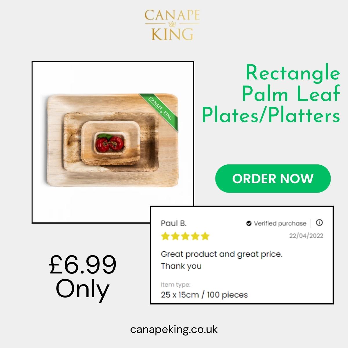 Elevate your food presentation while embracing eco-consciousness with our Rectangle Palm Leaf Plates/Platters! 

Order here: canapeking.co.uk/products/recta…

#PalmLeafPlatters #CanapeKing #CanapeKingSale  #canapeking #partyneeds #partysupplies #weddingsupplies #eventsupplies