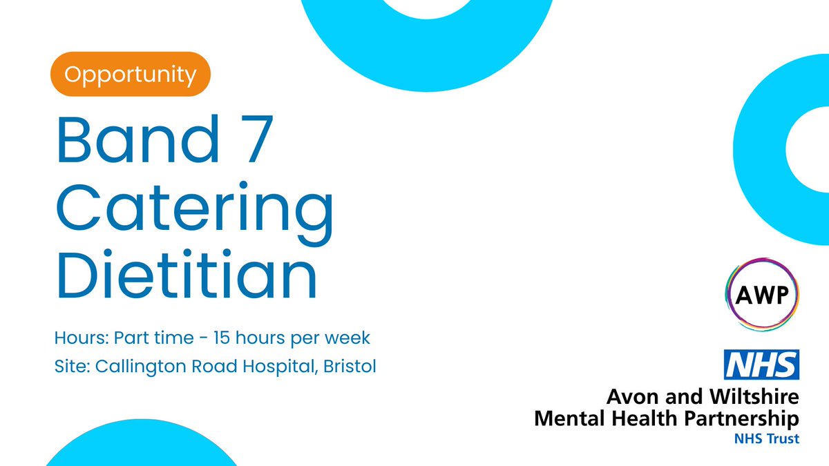 Avon and Wiltshire Mental Health Partnership Trust is looking for a part-time Band 7 Catering Dietitian to join their team! To learn more about this exciting opportunity, head to the following link: bit.ly/awpjobopportun…