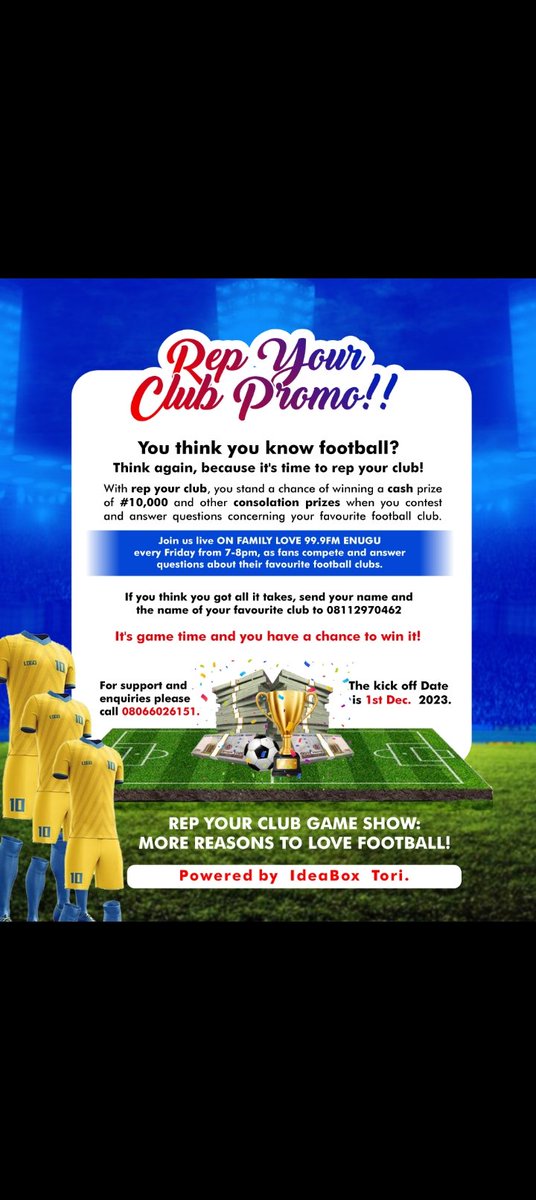 Rep_yourclub's tweet photo. At last! There's something for football lovers.
It's time to REP YOUR CLUB! Come and answer trivia questions about your favourite football club 😊
#RepYourClub #Football #SportsTrivia #Fanbants https://t.co/LXeT3GC51k