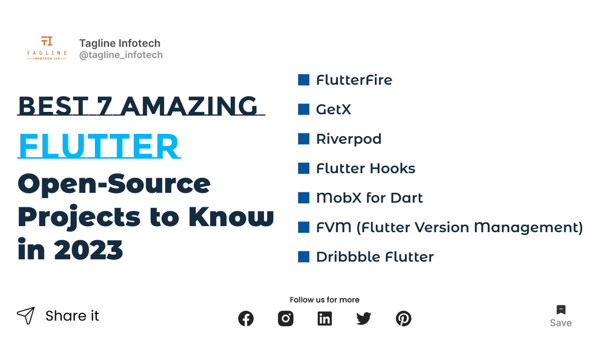 InfotechTagline's tweet image. Best 7 Amazing Flutter Open-Source Projects to Know in 2023
Excited about Flutter? Check out the top 7 amazing open-source projects in 2023! 🌟📱 Dive into the creativity and innovation of the Flutter community. Ready to be inspired? #FlutterProjects #OpenSourceMagic