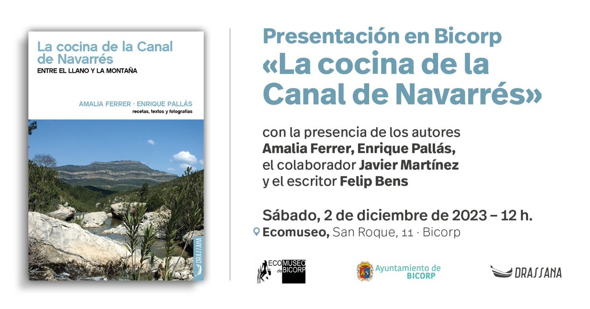 El próximo sábado 2 de diciembre a las 12:00h se realizará la presentación del libro 'La cocina de la Canal de Navarrés', un libro que recoge las recetas tradicionales de la comarca. Contaremos con la presencia de sus autores y colaboradores. ¡Os esperamos!

#recetastradicionales