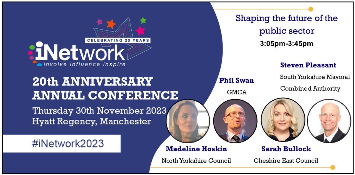 You are invited to join us for the final panel session at the 20th Anniversary Annual Conference on 'Shaping the Future of the Public Sector' tomorrow in Manchester or online.

Register for a ticket now at: annualconference.i-network.org.uk #iNetwork2023