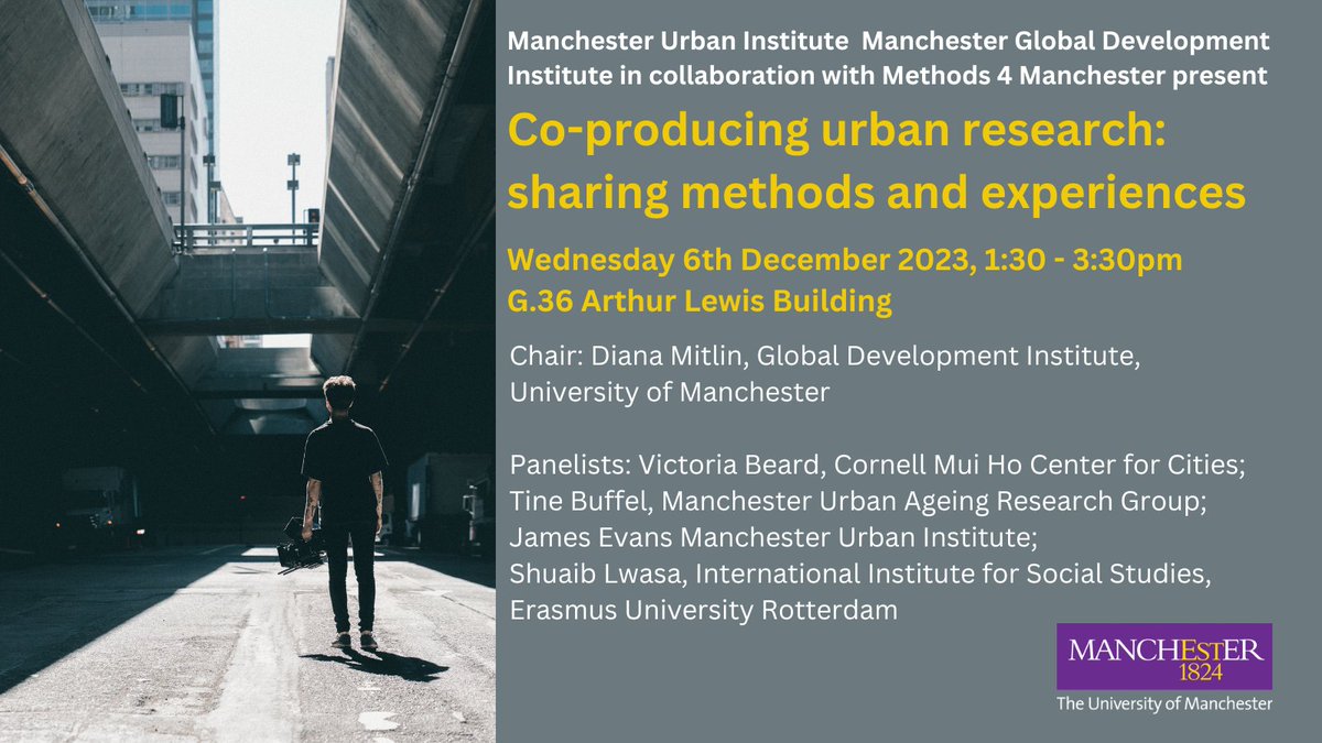 Join our international panel event to discuss co-producing urban research on 6th December. More information and registration at new.express.adobe.com/webpage/upseGm… with <a href="/GlobalDevInst/">Global Development Institute</a> <a href="/methodsMcr/">Methods@Manchester</a>