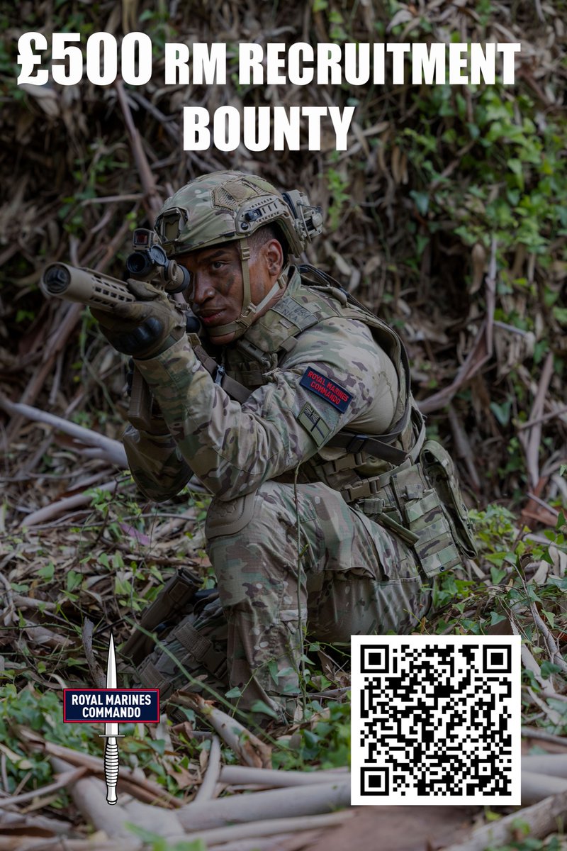 Royal Marines are now offering a £500 recruitment bounty. To find out more scan the QR code or follow the link: jive.defencegateway.mod.uk/docs/DOC-10100…
