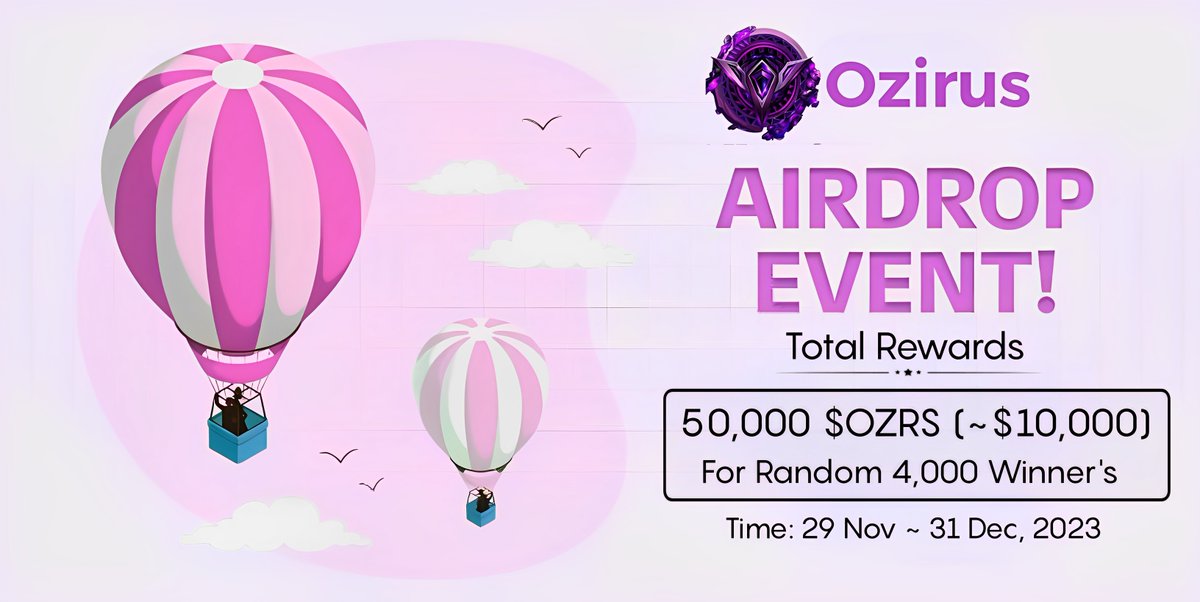 AirdropBrotherX's tweet photo. 🪂 Airdrop: Ozirus
💸 Reward: 10 $OZRS (~$2)
🏆 Winner: 4,000 Random
👥 Top 100 Referal: 10,000 $OZRS (~$2,000)
🏦 Distribution: 1st January, 2024

🔗 Airdrop Link: https://t.co/FCFaEouNtR

🔘 Do the tasks on the bot &amp; submit your data

#Airdrop #Airdrop #Bitcoin #Ozirus #GameFi https://t.co/tNTokPJNpP