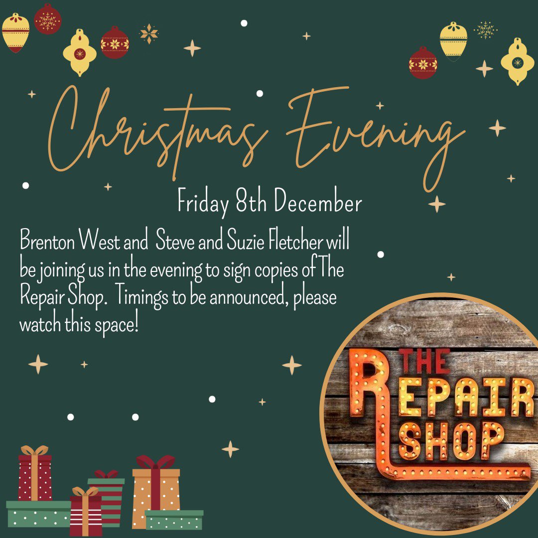 More exciting news! Brenton, Steve and Suzie will be joining us for mince pies (and of course signing too) on Friday 8th December. Timings are just being confirmed, we’ll keep you updated! #repairshop
