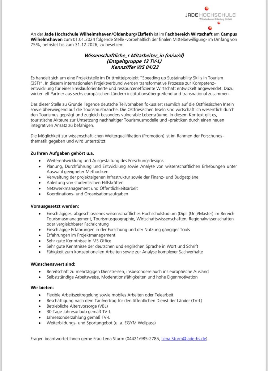 #Nachhaltigkeit ist für Dich eine Herzensangelegenheit? Du möchtest im #Tourismus dazu wirklich etwas bewegen und nicht nur darüber reden? Dann werde Teil unseres internationalen Projektteams und erfülle Dir zugleich Deinen Promotionswunsch.
#Doktorandenstelle #Tourismusstudium