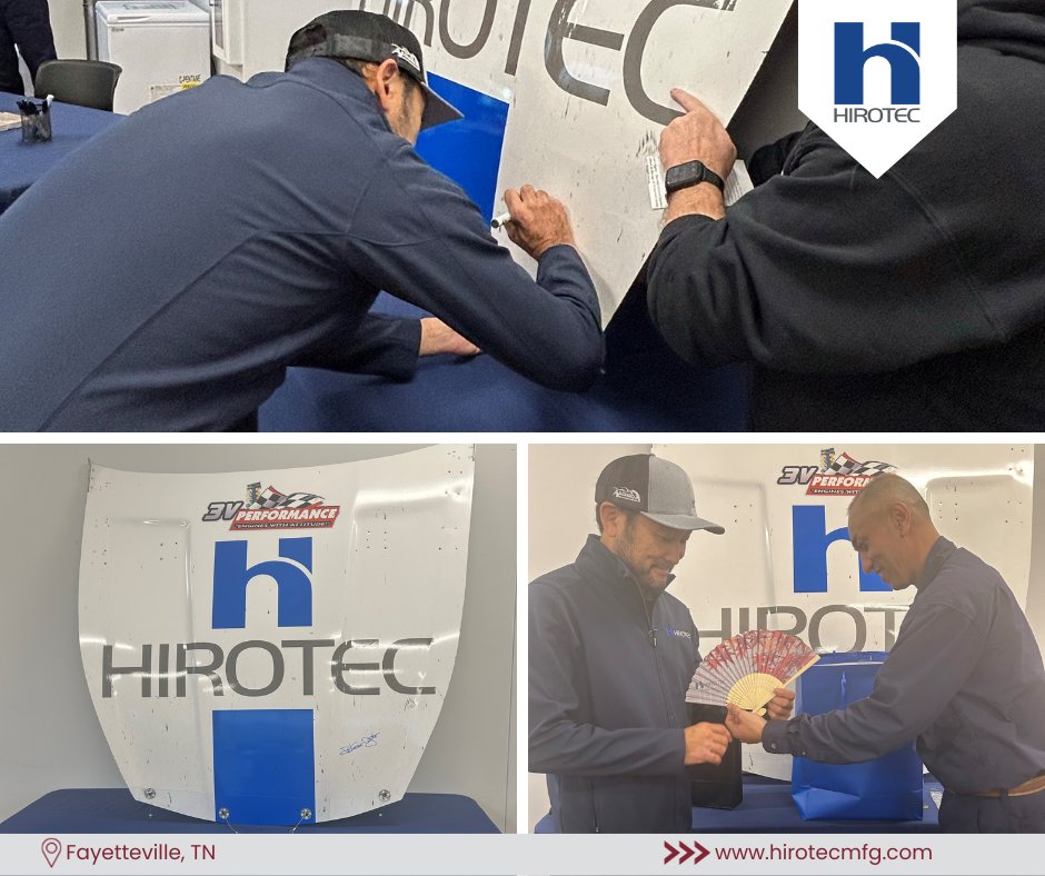HIROTEC_AMERICA's tweet photo. We were thrilled to have @AkinoriOgata visit our facility to deliver the hood with our HIROTEC logo. While on site, Ogata-san was shown our production operations and chatted with employees. Thanks for visiting Ogata-san!
#HIROTECManufacturingAmerica #BEaHIRO https://t.co/RR31BMDBDJ