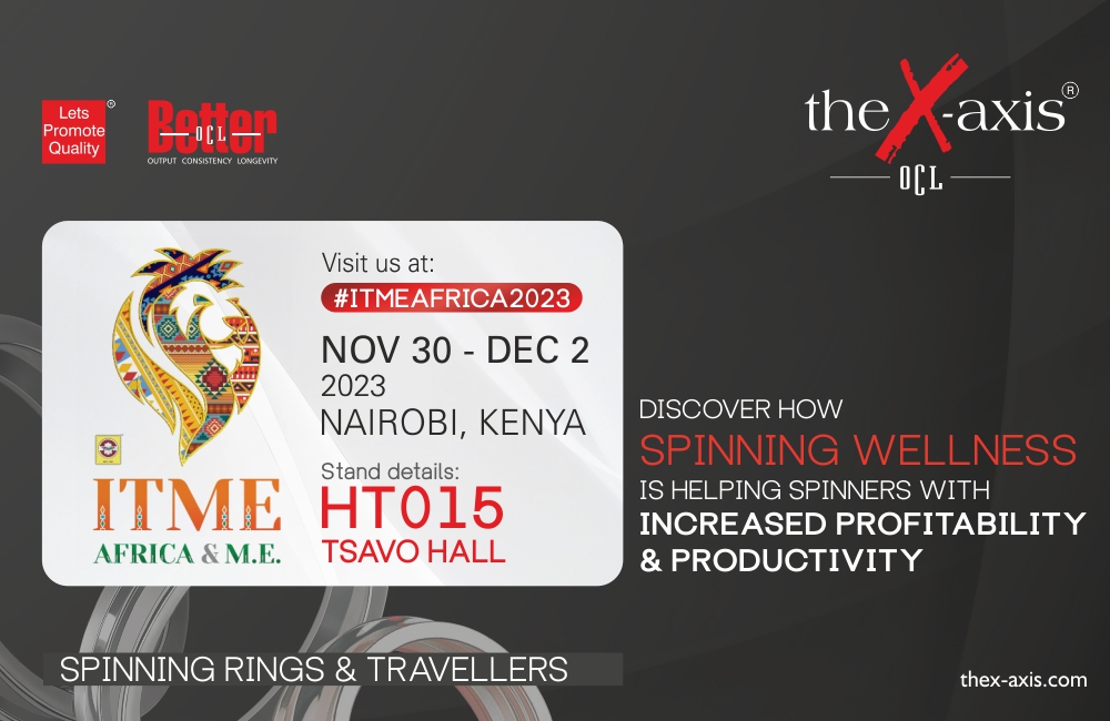 Know about the #ActiveLife perspective in #spinning at our booth at #ITMEAfrica. Show begins tomorrow.

Exhibition details here: thex-axis.com/exhibitions/it…

Find us at: HT015
Nov 30 - Dec 2, 2023
Nairobi, Kenya

#thexaxisindia #spinningring #ringtravellers  #IndiaITMESociety #Africa