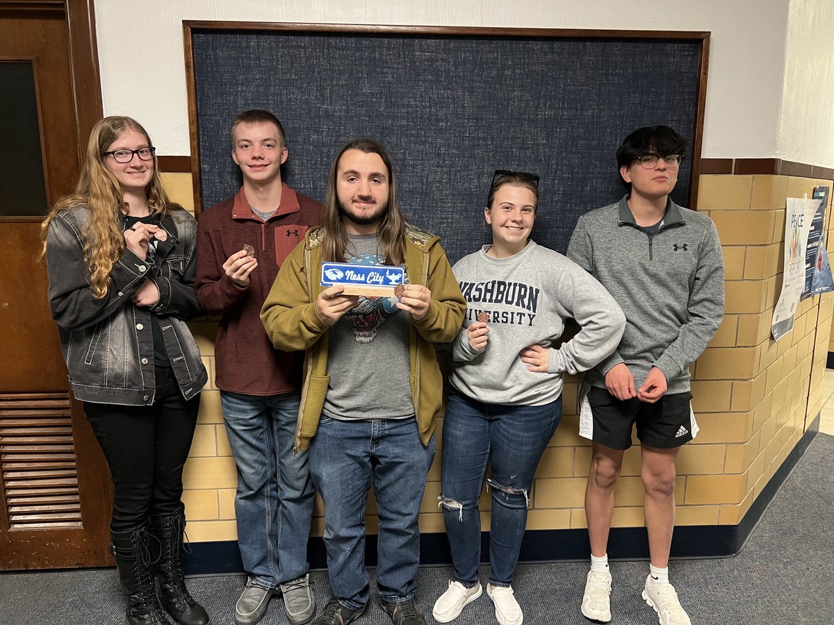 MsBernbeck's tweet photo. Another 3rd place for Ness City Scholars Bowl! Thank you St John for hosting (and congrats on 2nd place). 
#Go Eagles. @usd303 https://t.co/GclJtNNmTB
