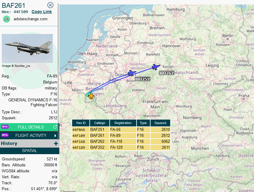 SirListenalot's tweet image. Belgian #F16's #BAF261-262 &amp;amp; #BAF251-252 en route Florennes - Šiauliai, Lithuania