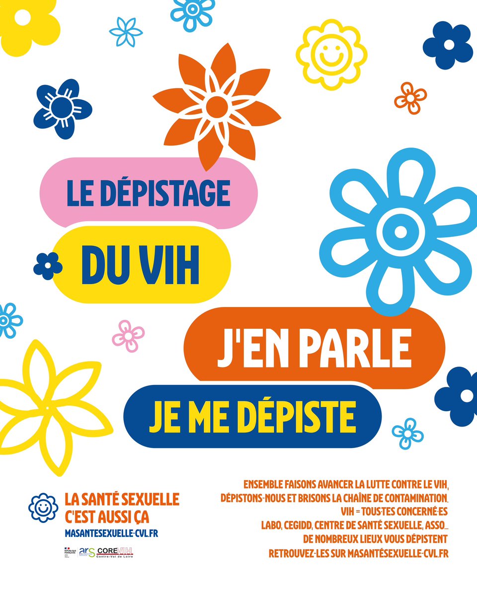 ￼📣 Le dépistage du VIH, je me dépiste, j’en parle ! Ensemble, luttons contre le VIH, dépistons-nous et brisons la chaîne de contamination. De nombreux lieux vous dépistent ! 👏Retrouvez les sur : masantesexuelle-cvl.fr￼ La santé sexuelle c’est ça aussi 🌼￼ @corevihcvdl