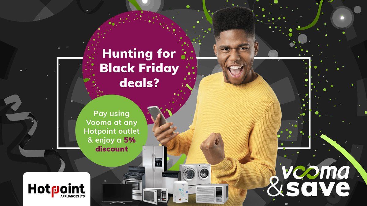 Score big on unbelievable deals this Black Friday! Simply pay using Vooma at any <a href="/HotpointKenya/">Hotpoint Appliances Limited</a> outlet and enjoy a 5% discount on any appliances. 
#VoomaAndSave #BlackFriday