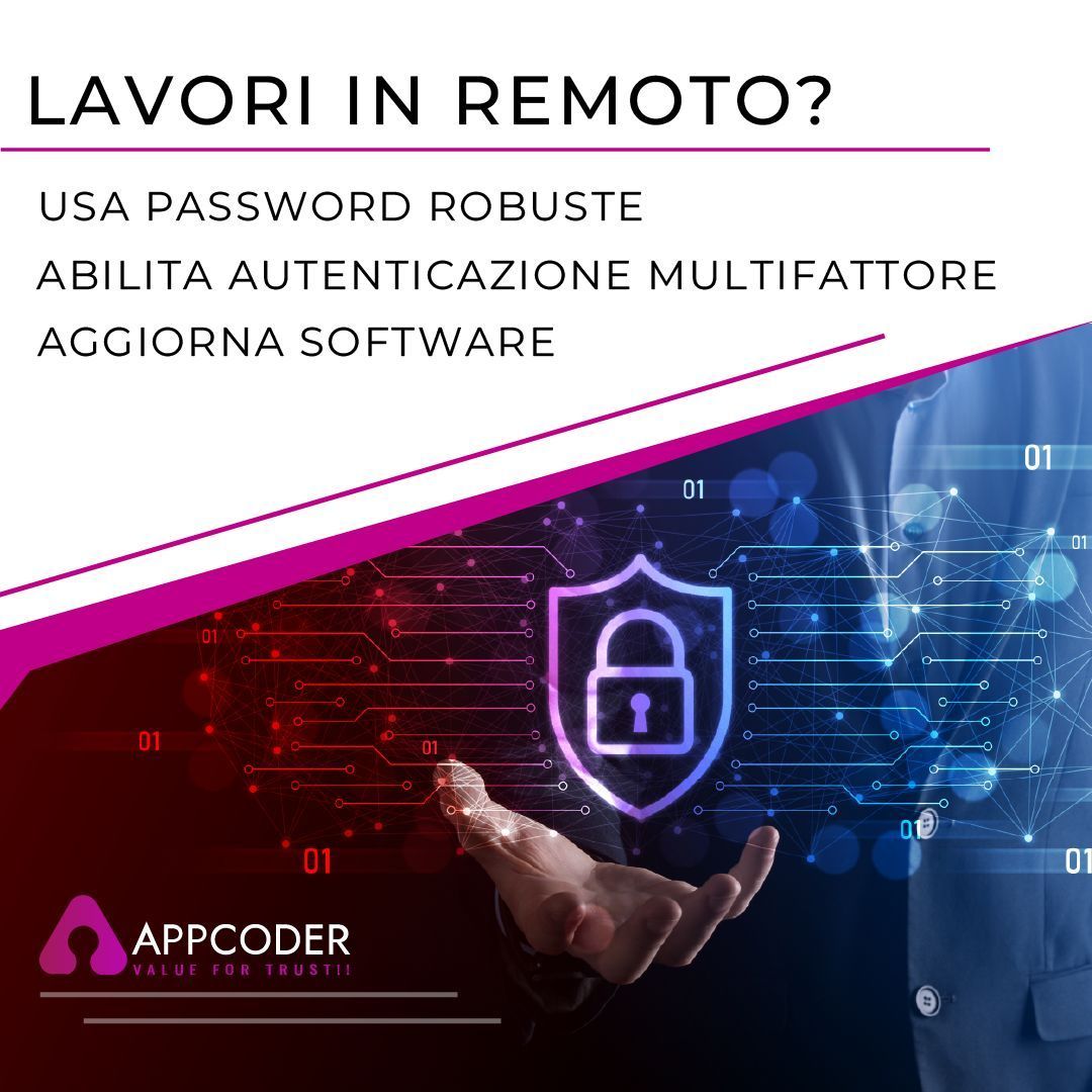Appcoder_Italia's tweet image. Lavori in remoto?

✔️ Usa Password Robuste: crea password uniche e complesse
✔️ Abilita l&apos;Autenticazione Multifattore: aggiungi un ulteriore livello di sicurezza
✔️ Aggiorna Software regolarmente

#LavoroDaRemoto #SicurezzaInformatica #AppcoderSRL #Appcoder