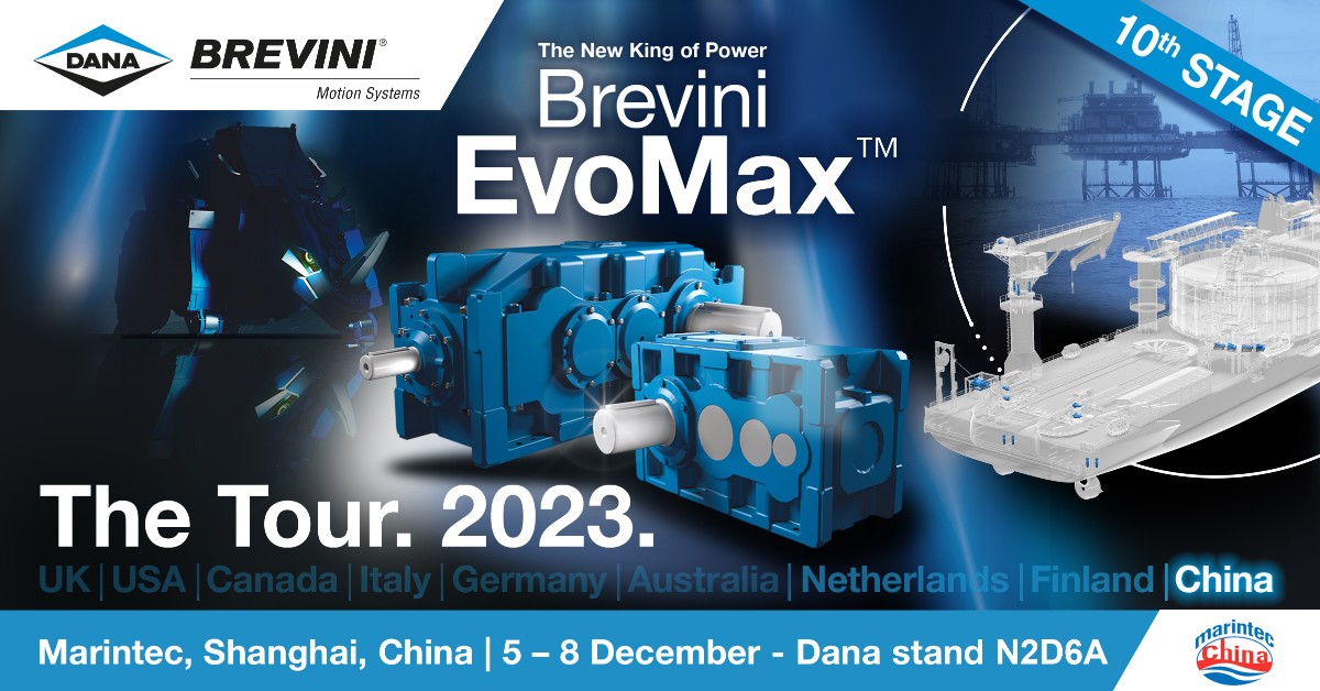 Our tenth and final stage of #TheTour2023 reaches Marintec China in Shanghai, the largest marine event in China. Visit us in stand N2D6A to learn how #BreviniEvoMax gearboxes help to reduce your carbon footprint.#DanaIndustrial #BreviniEvoMax #HelicalBevelHelical #TheTour2023