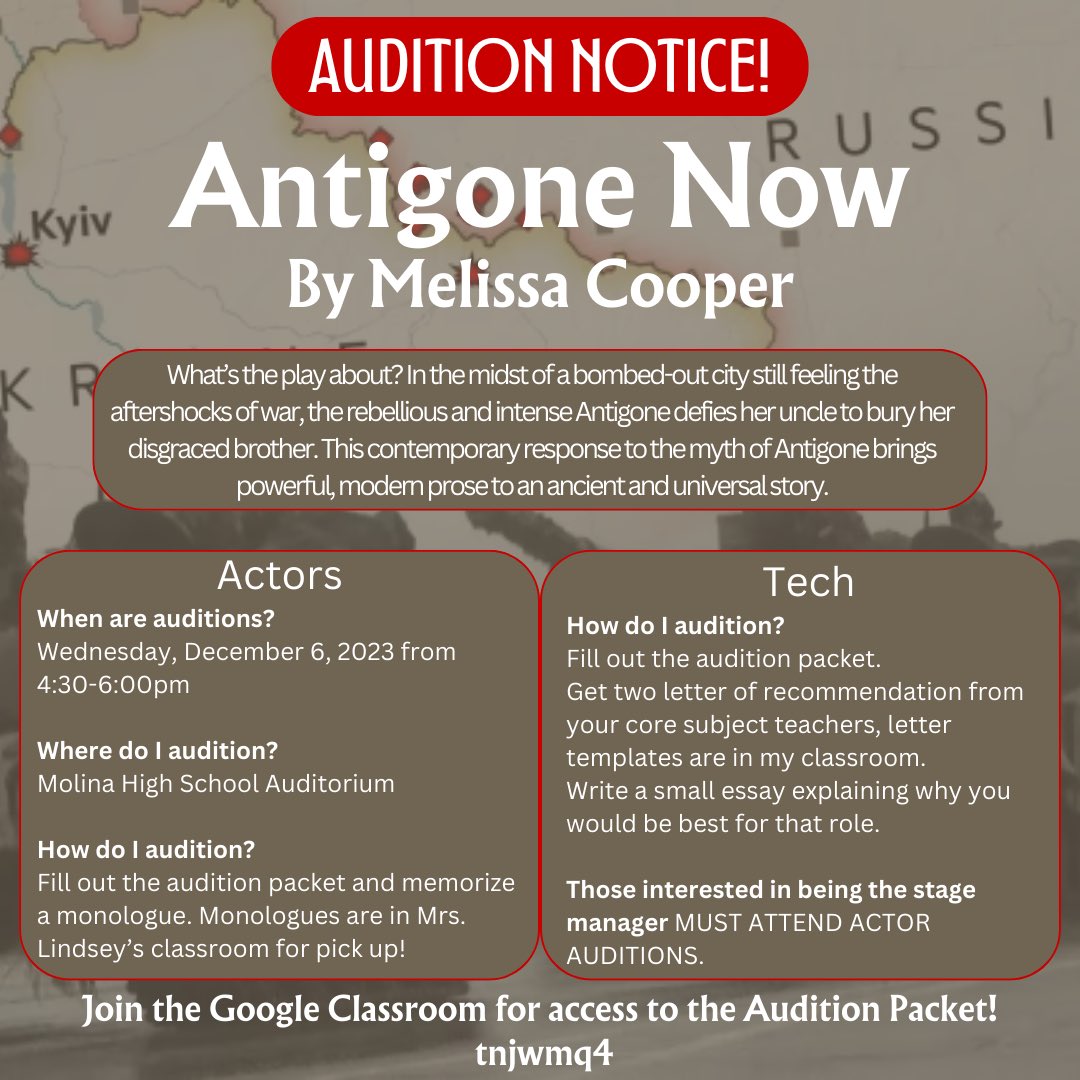 AUDITION NOTICE! Join the google classroom to fill out the audition packet! @MolinaHigh @JacobNunez27