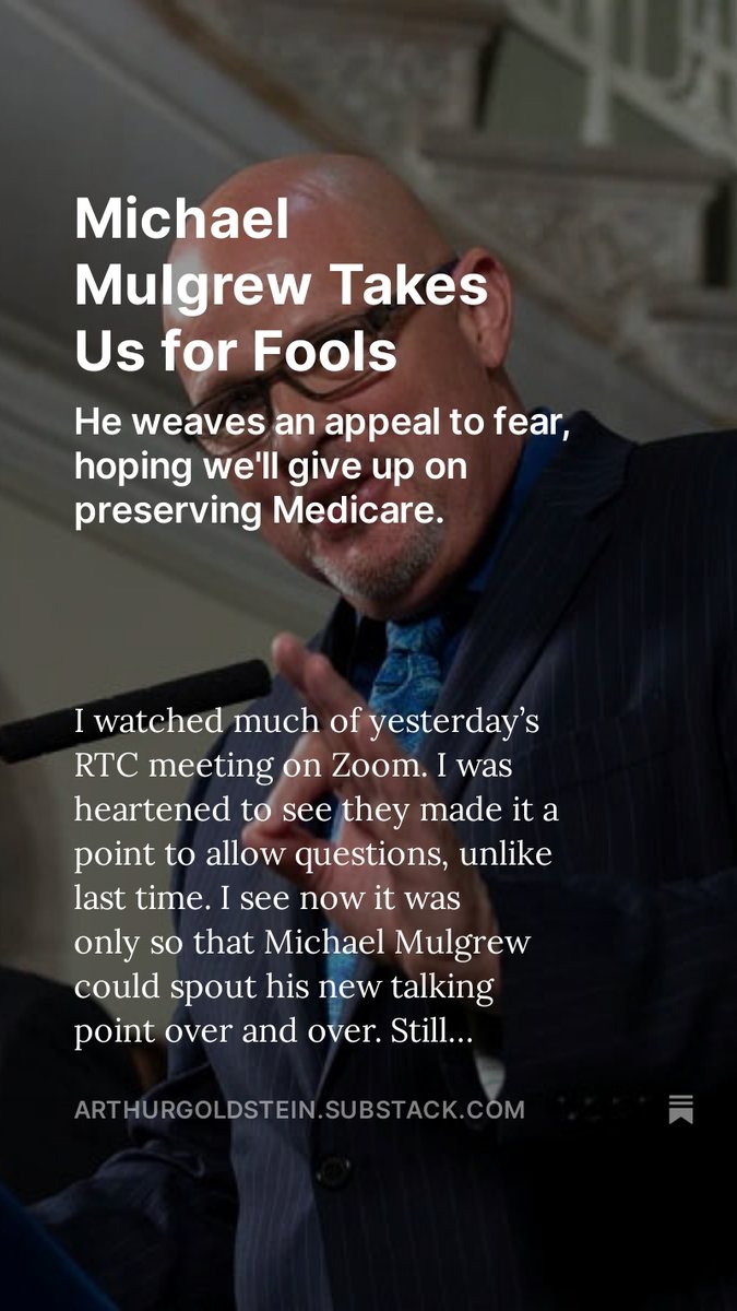 At yesterday's RTC meeting, @UFT boss Mulgrew tried to sell the notion that if we don't follow him, we'll all be in HIP. He seems to have forgotten the NY State Supreme Court judge enjoining him from tossing us out of real Medicare. Click on LINK, please. arthurgoldstein.substack.com/p/michael-mulg…