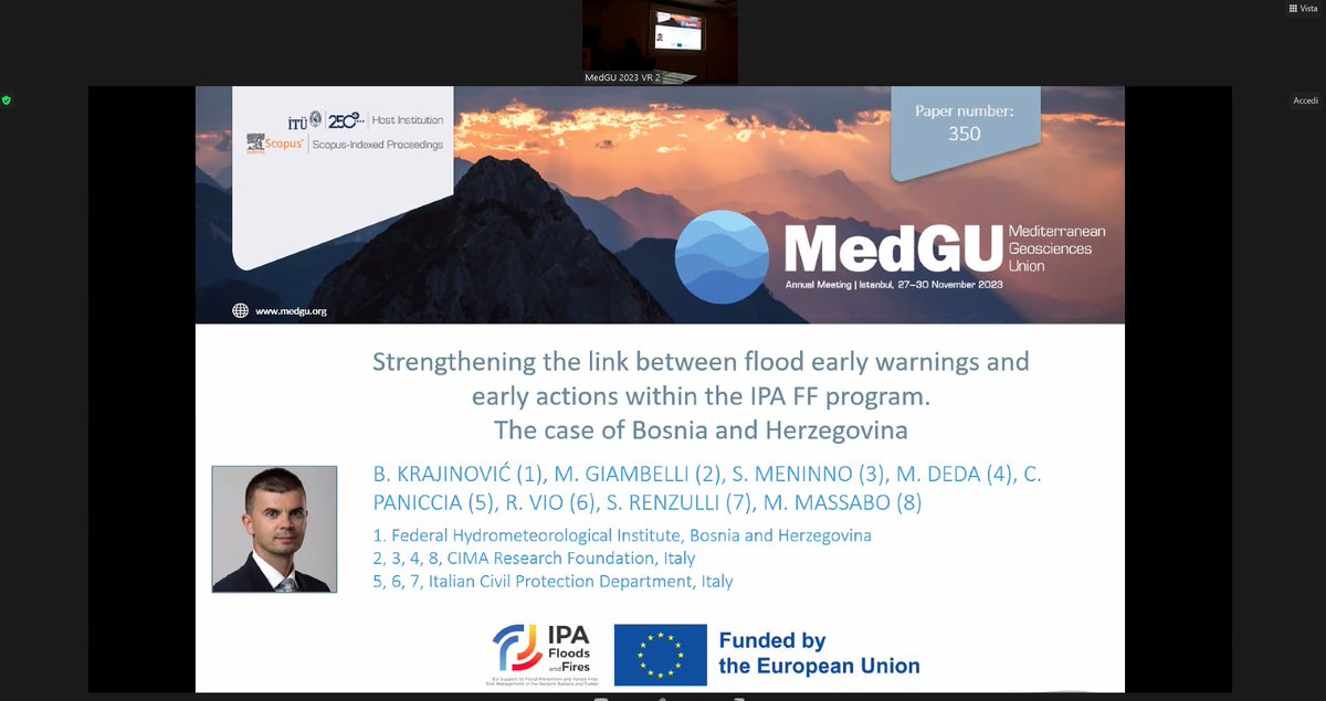 ipaff2020's tweet photo. At #MedGU-23 in #Istanbul #Turkiye, @BakirKrajinovic from #BosniaHerzegovina, presented the paper "Strengthening the link between flood early warnings and early actions within the IPA FF program. The case of BiH", presenting #lessonslearnt during the @ipaff2020 program. https://t.co/ysLO274DM2