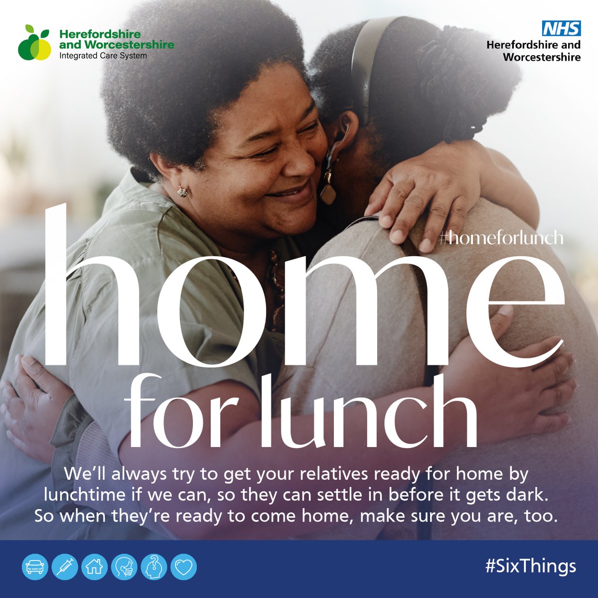 Staying in a hospital bed longer than needed can have a negative impact someone's mental and physical wellbeing. Help us get you home sooner by planning your journey in advance, so we can get you #HomeForLunch Read more: hwics.org.uk/our-services/h…