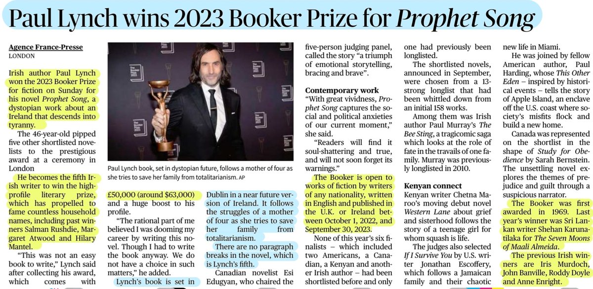 'Paul Lynch wins 2023 Booker Prize for Prophet Song'

Details: Abt #BookerPrize, #PaulLynch ,his Novel #ProphetSong &
More info..

#BookerPrize2023 
#fiction #literatura 
#Award 

#UPSC 

Source: TH