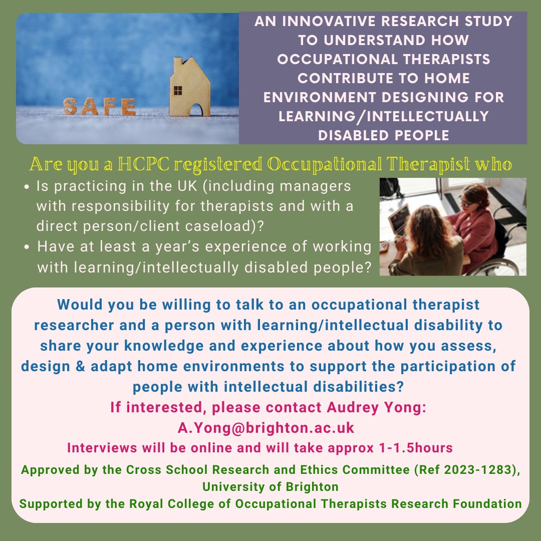 Still looking for participants... Please contact me or share #ccupationaltherapy #environment #homedesign #research @BrightOccTher @RCOT_PLD @theRCOT @DavidHainesOT @swimmerring @SafeAssessment @Els_OT @BrionyOT