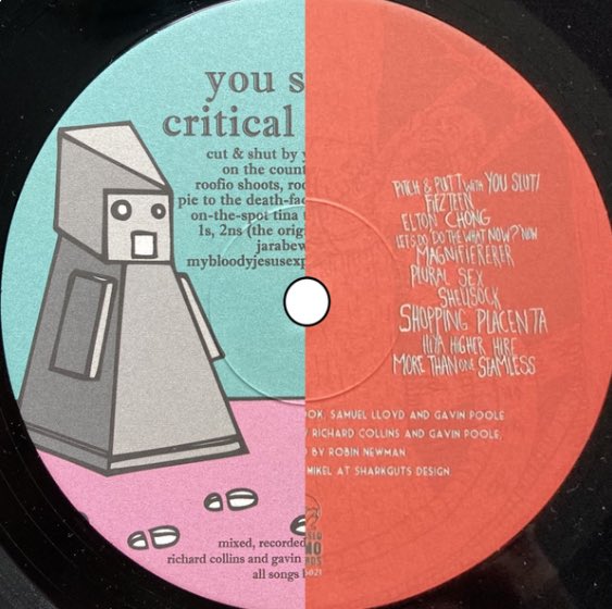 YouSlut's tweet photo. The final vinyl from an original pressing of 500 copies of our Critical Meat / Medium Bastard 12” double album will go up on our bandcamp page at 08:00GMT this Friday, December 1st. Very few remain.
https://t.co/snv1tfUYIb https://t.co/ccmefzQCt8