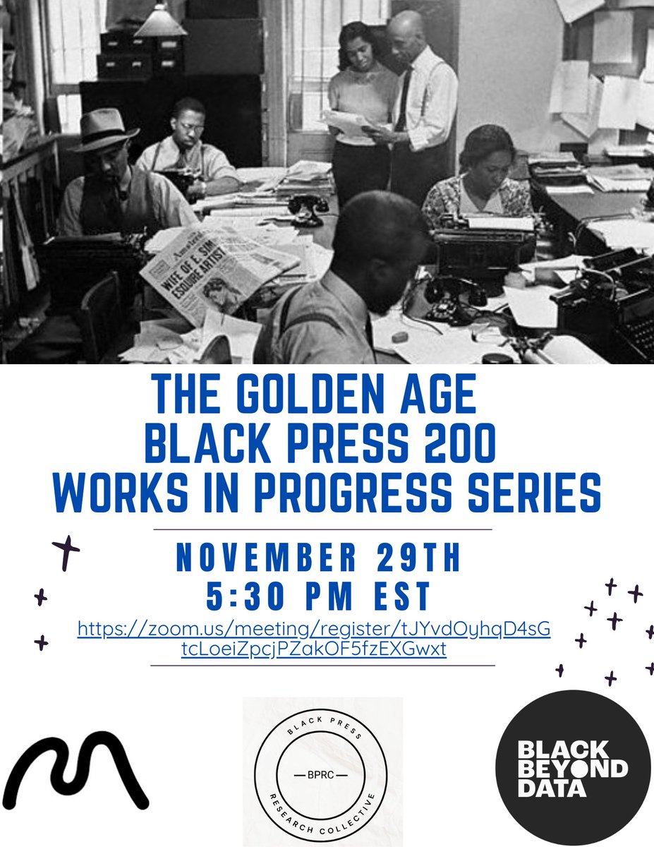 There's still time to register for today's WiP. Don't miss your chance to hear from four amazing scholars presenting on their works about the Golden Age of the Black Press. Hope to see you there. zoom.us/meeting/regist…