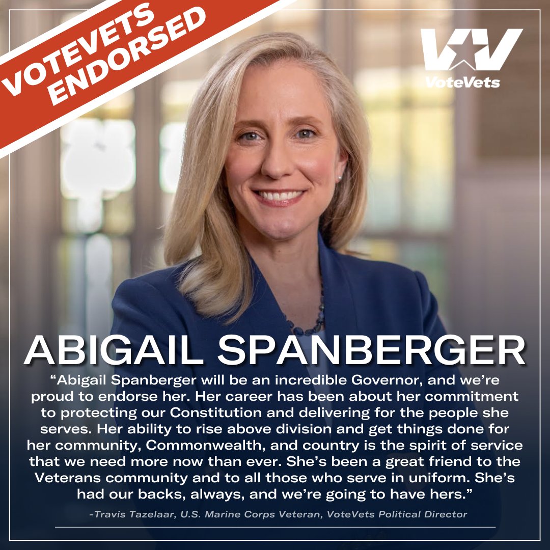 NEW: VoteVets Endorses @SpanbergerForVA for Governor of Virginia!! #VAGov 🇺🇸